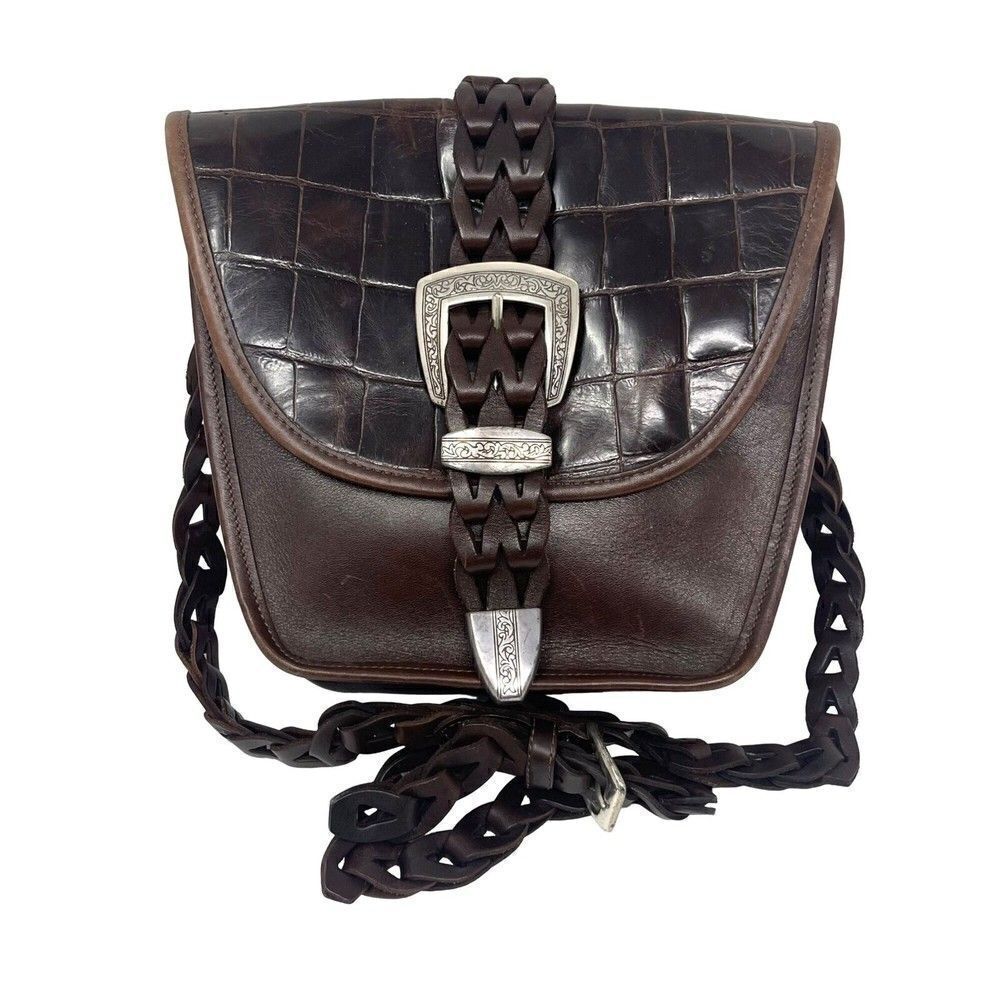 Vintage Brighton Taylor western belt crossbody purse Gator buckle Brown BoxU